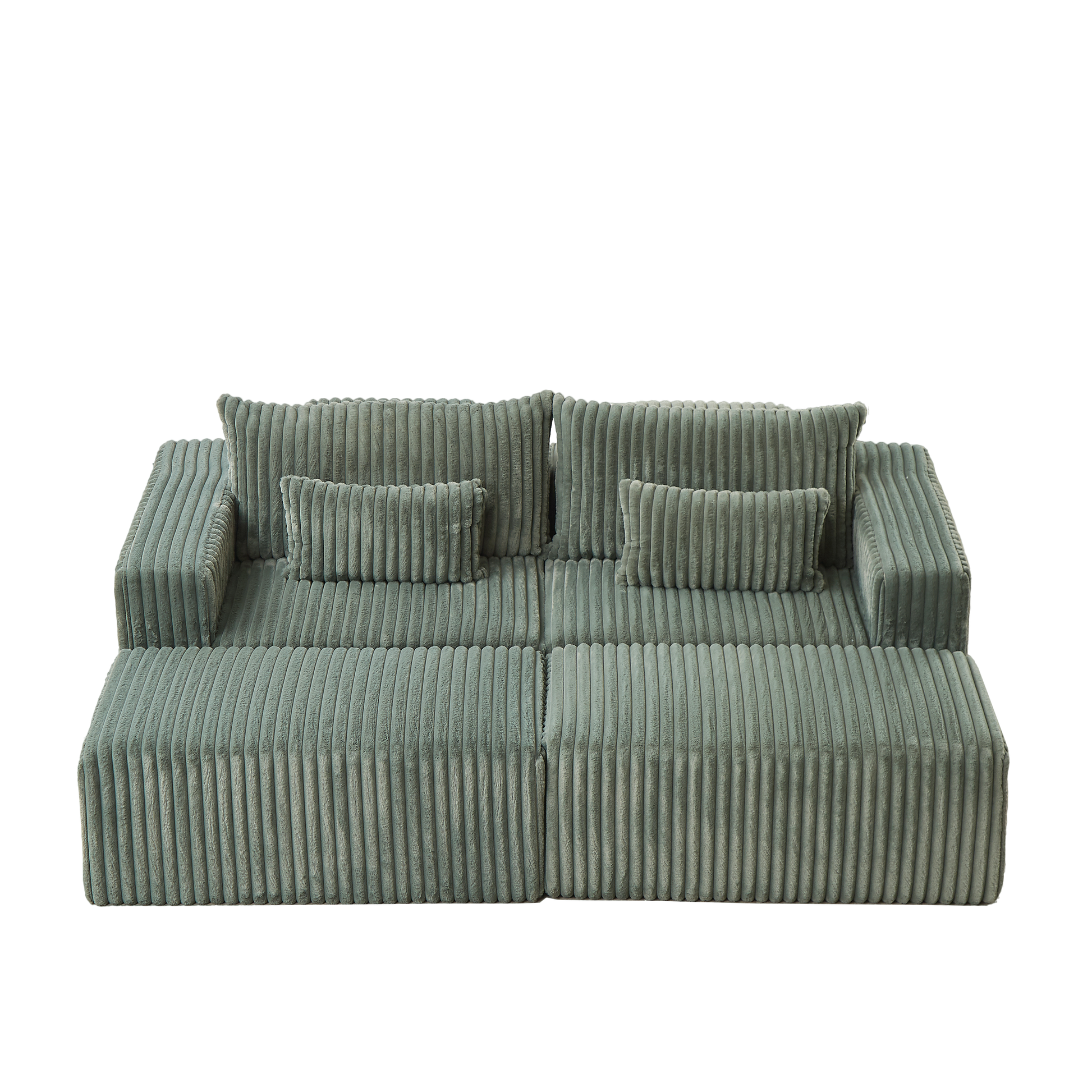 Sage green corduroy modular sofa with plush cushions and modern low profile