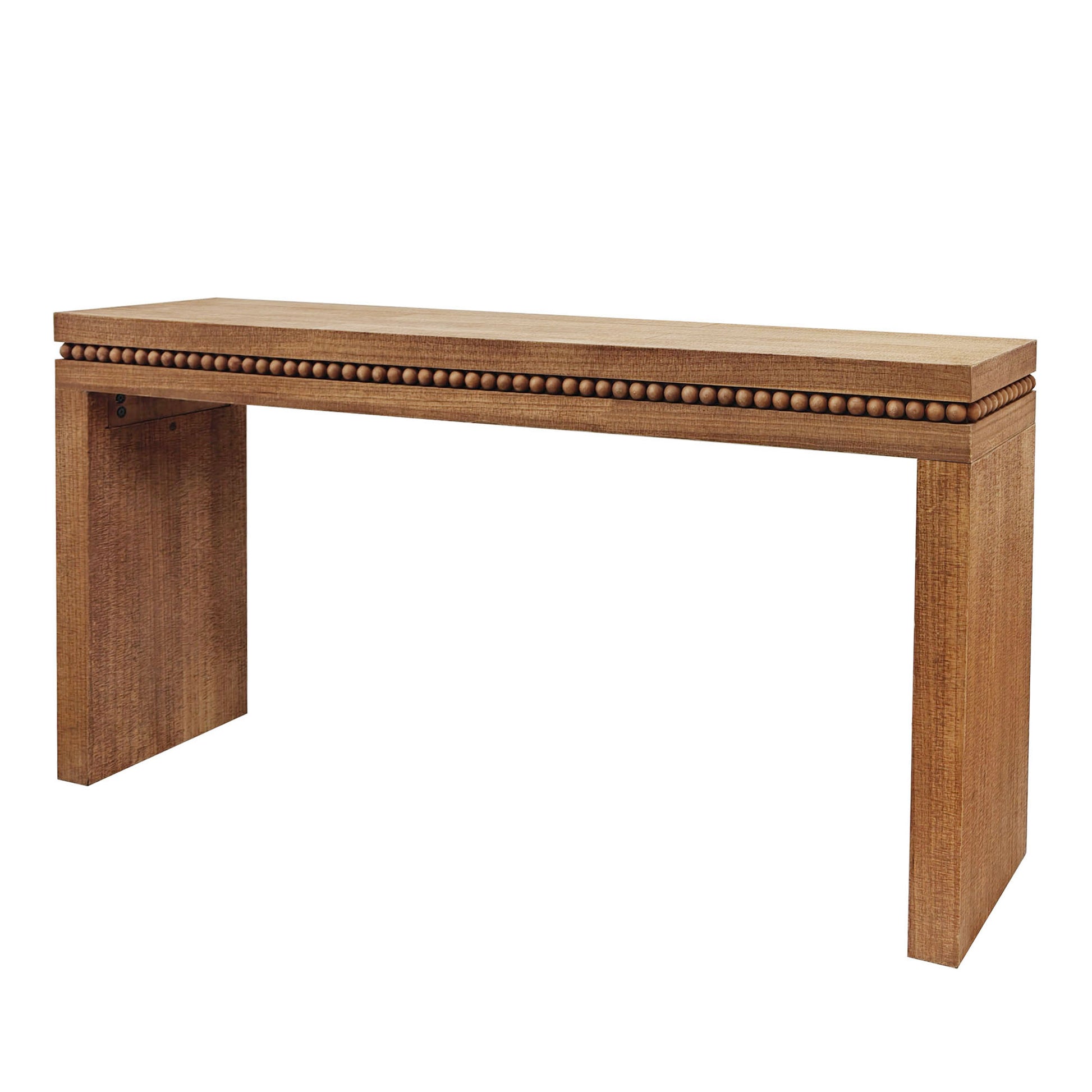 Wooden console table with beaded trim detail