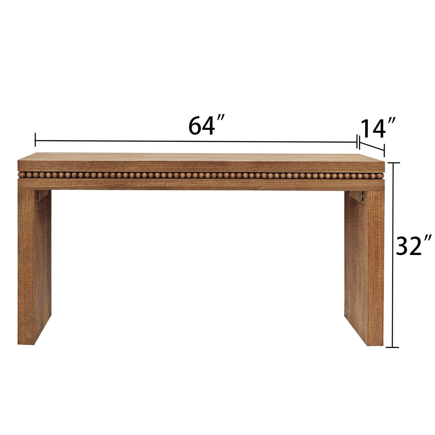 Rustic wood console table with beaded trim and solid legs  W x  D x  H