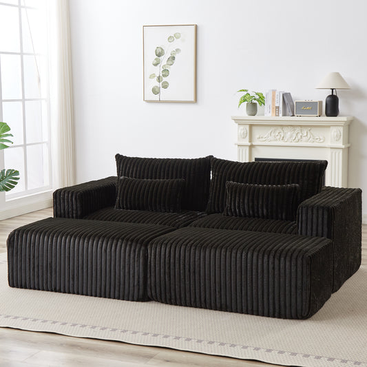 Modern black corduroy sectional sofa with plush cushions perfect for living rooms