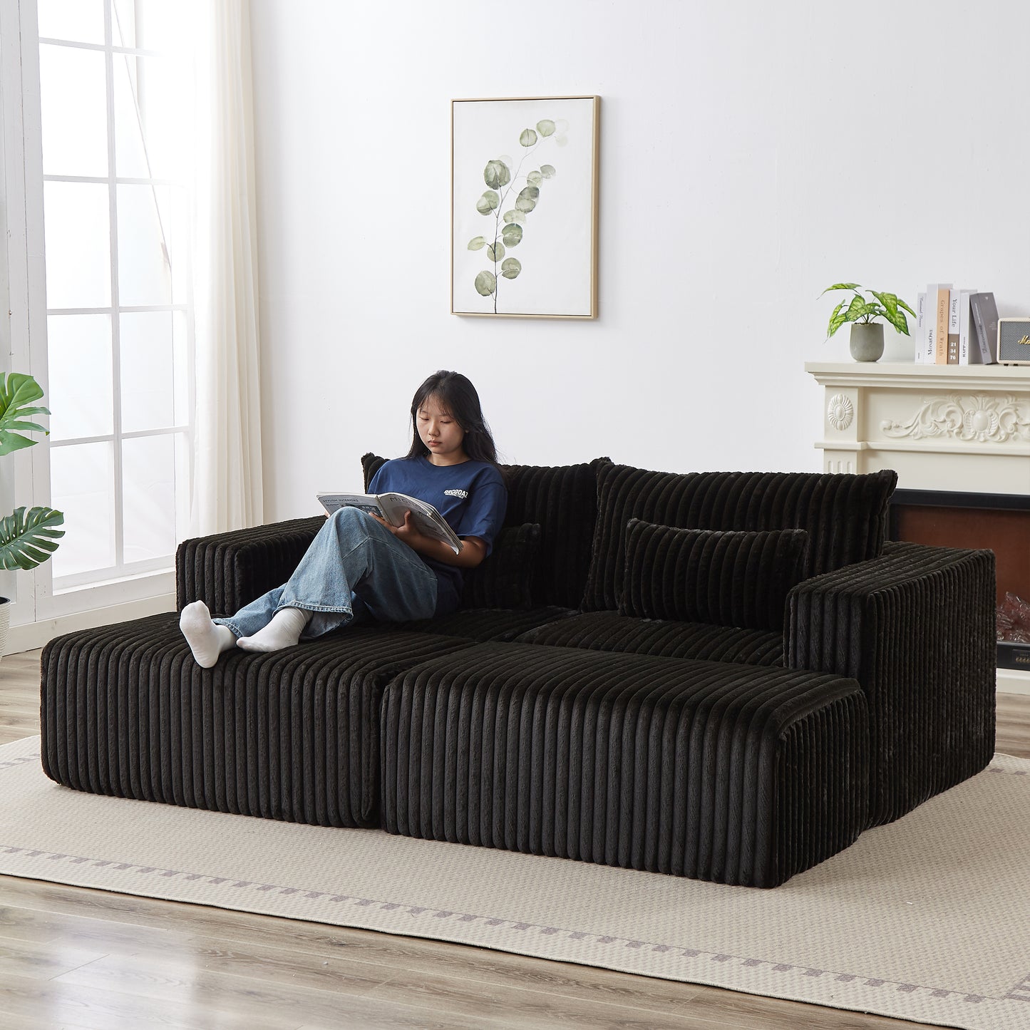 Dark charcoal corduroy sectional sofa with plush fabric perfect for modern living rooms