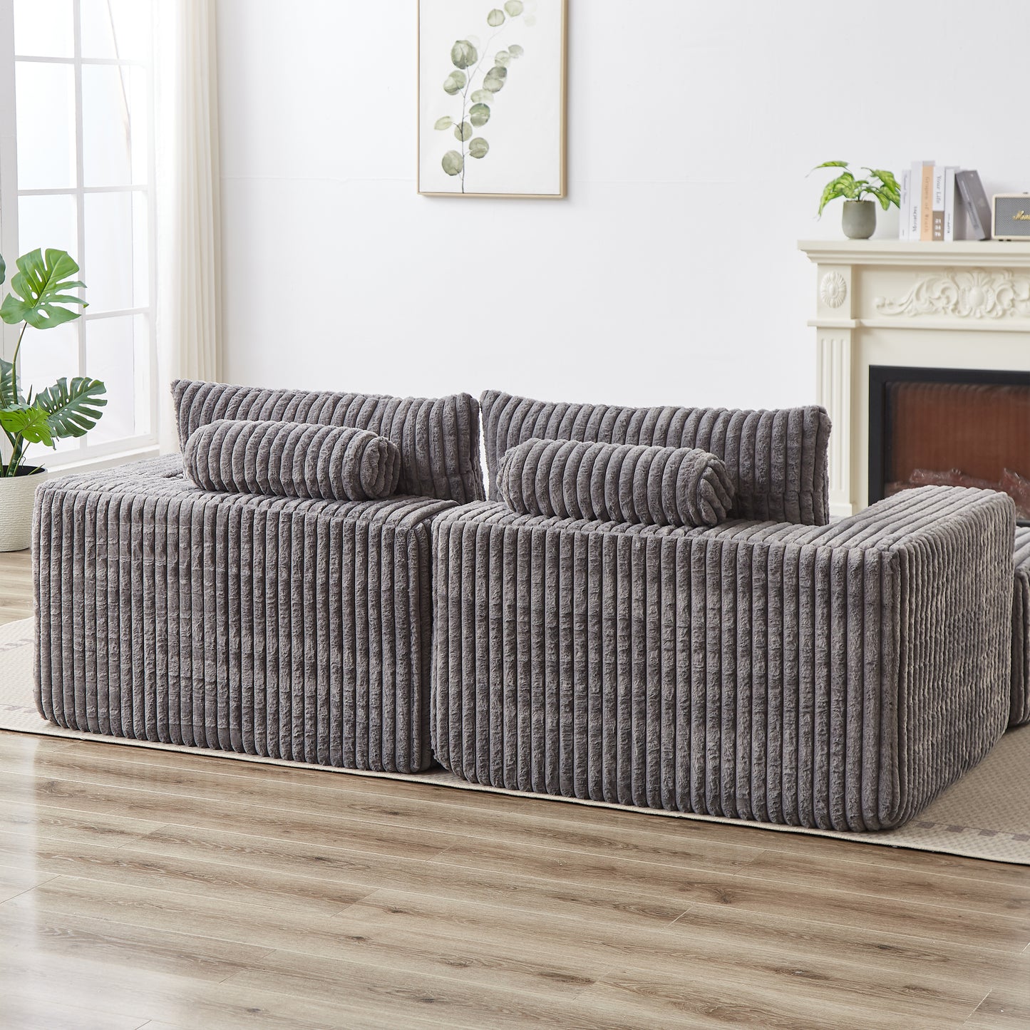Plush corduroy sectional sofa in dark grey ideal for modern living rooms