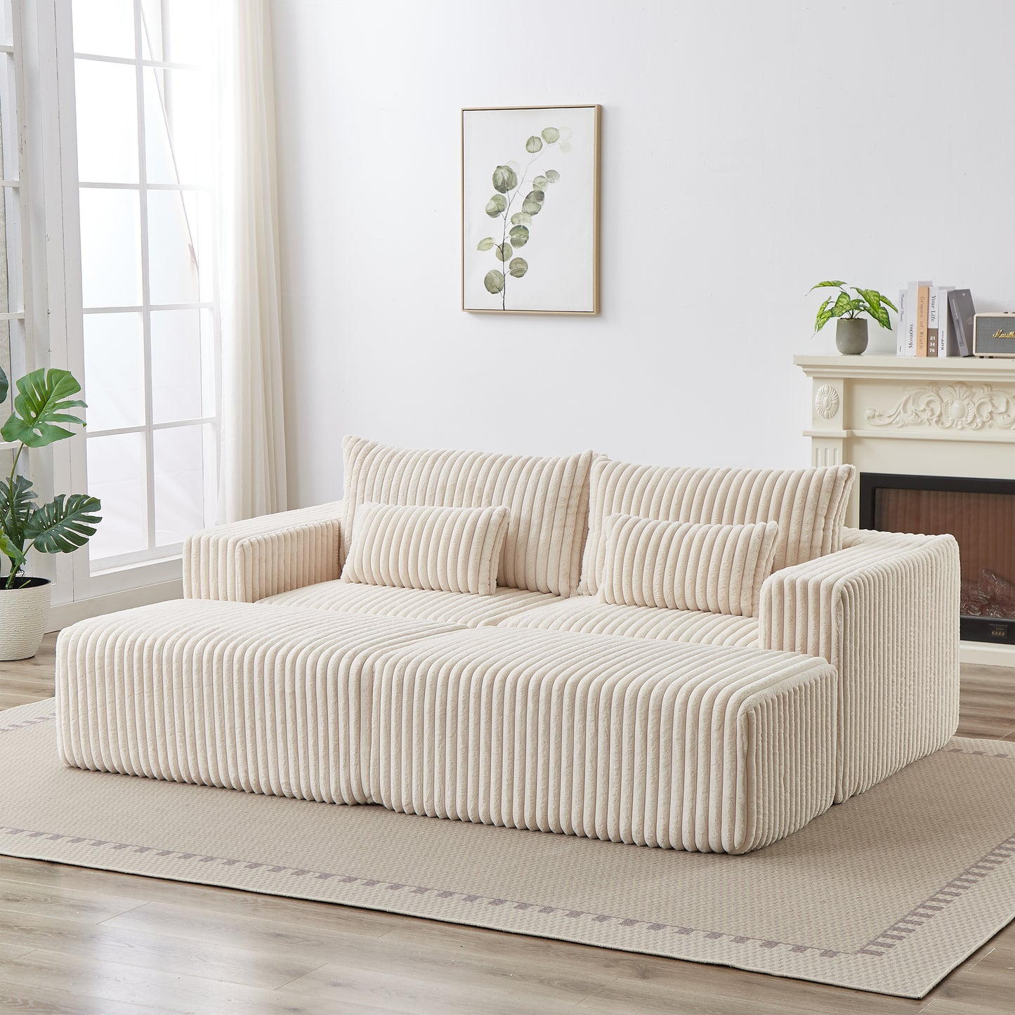 Cream corduroy modular sofa with plush cushions perfect for a modern living room
