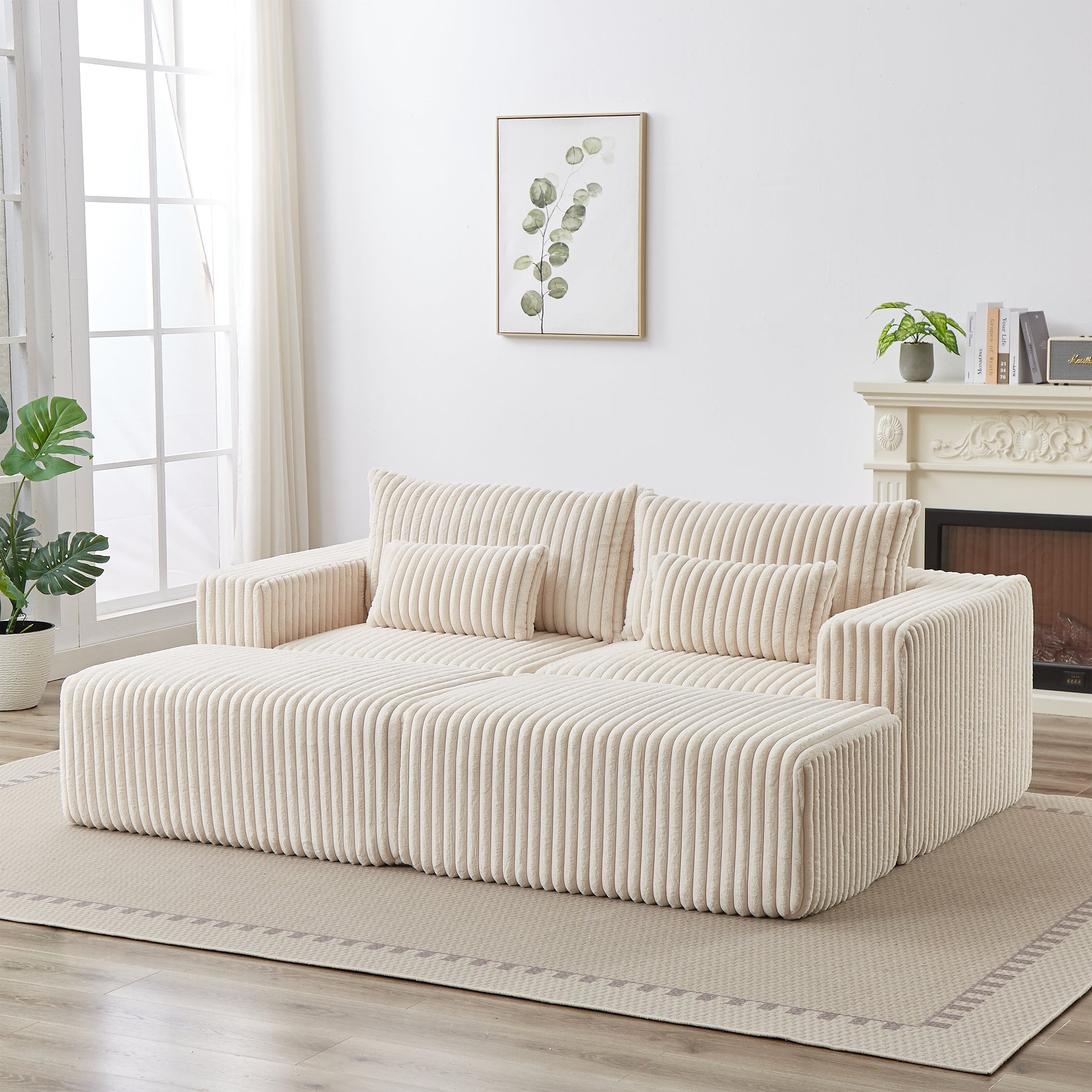 Cream corduroy modular sofa with plush cushions perfect for a modern living room
