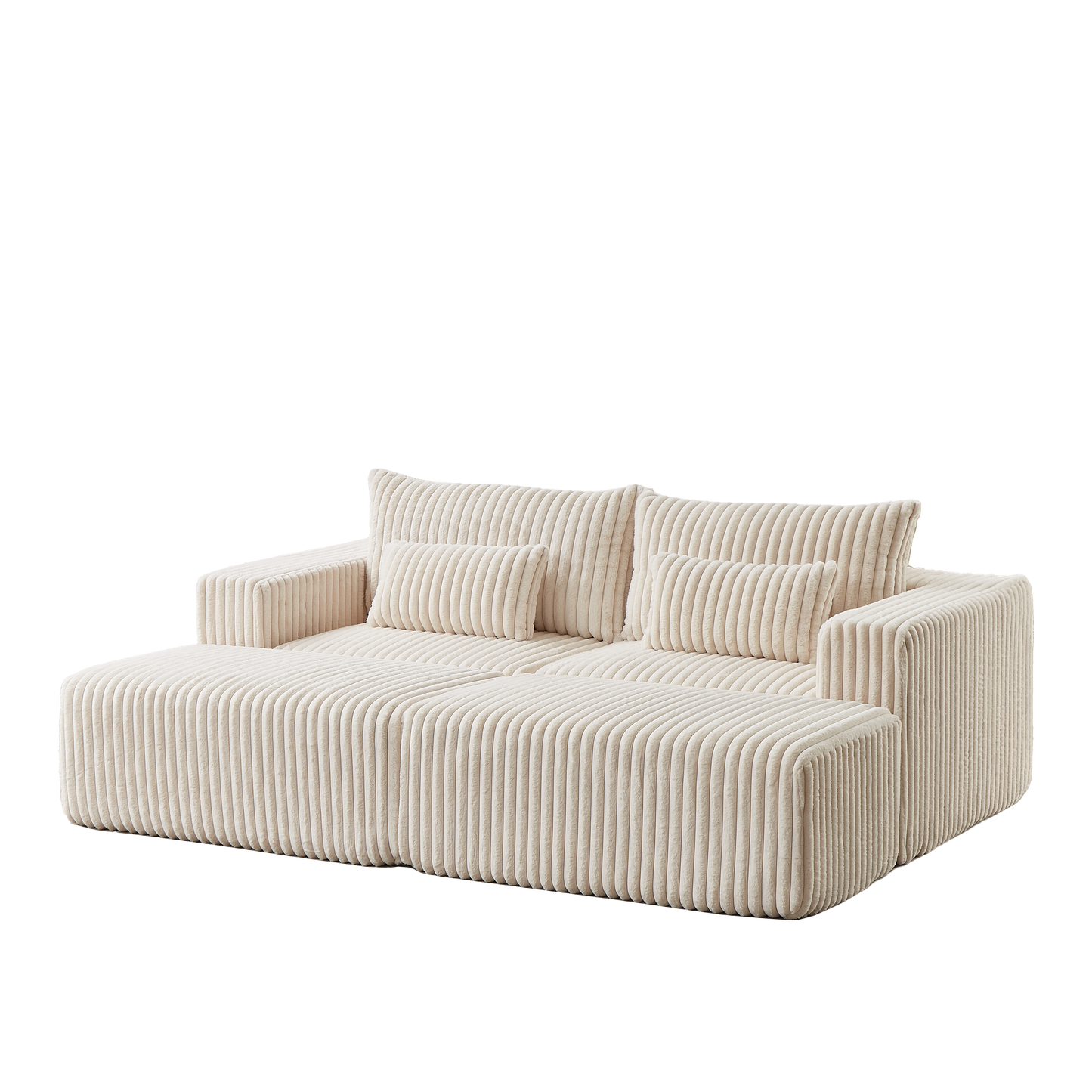 Plush cream corduroy sectional sofa with matching throw pillows modern living room furniture