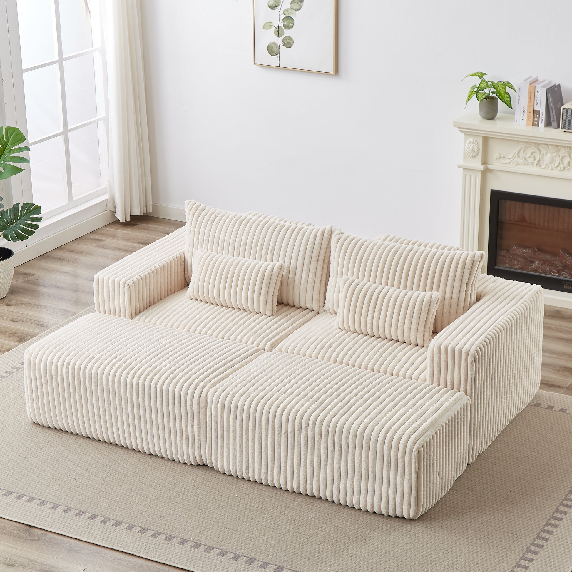 Plush cream corduroy sectional sofa with deep seats for ultimate comfort and relaxation
