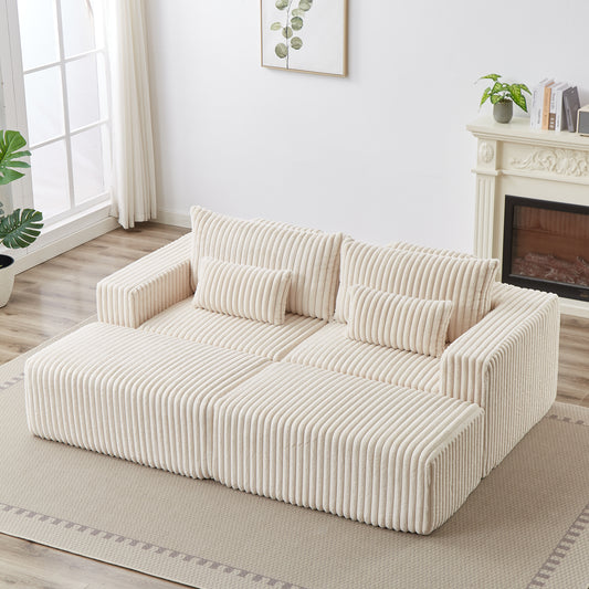 Plush cream corduroy sectional sofa with deep seats for ultimate comfort and relaxation