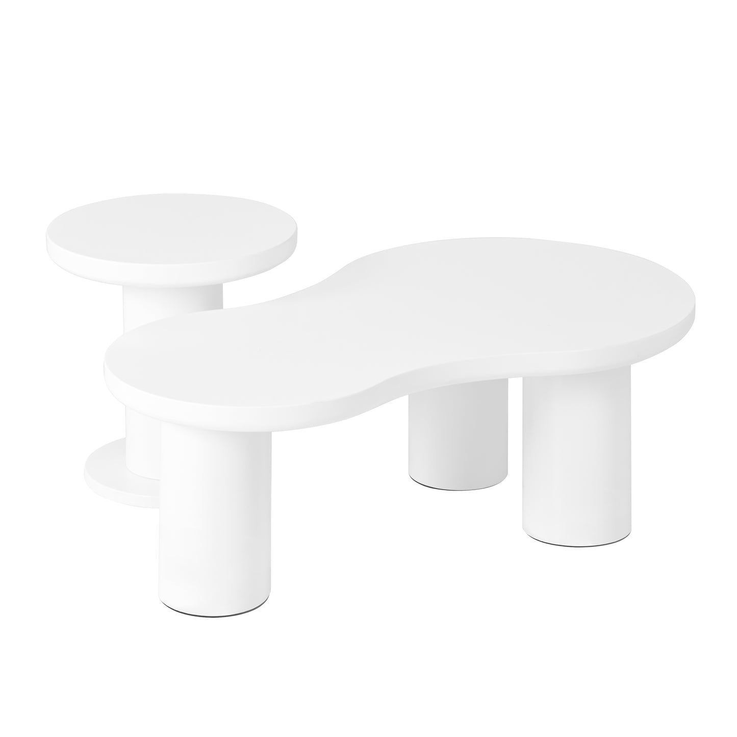 White asymmetric coffee table with tiered circular side element modern design