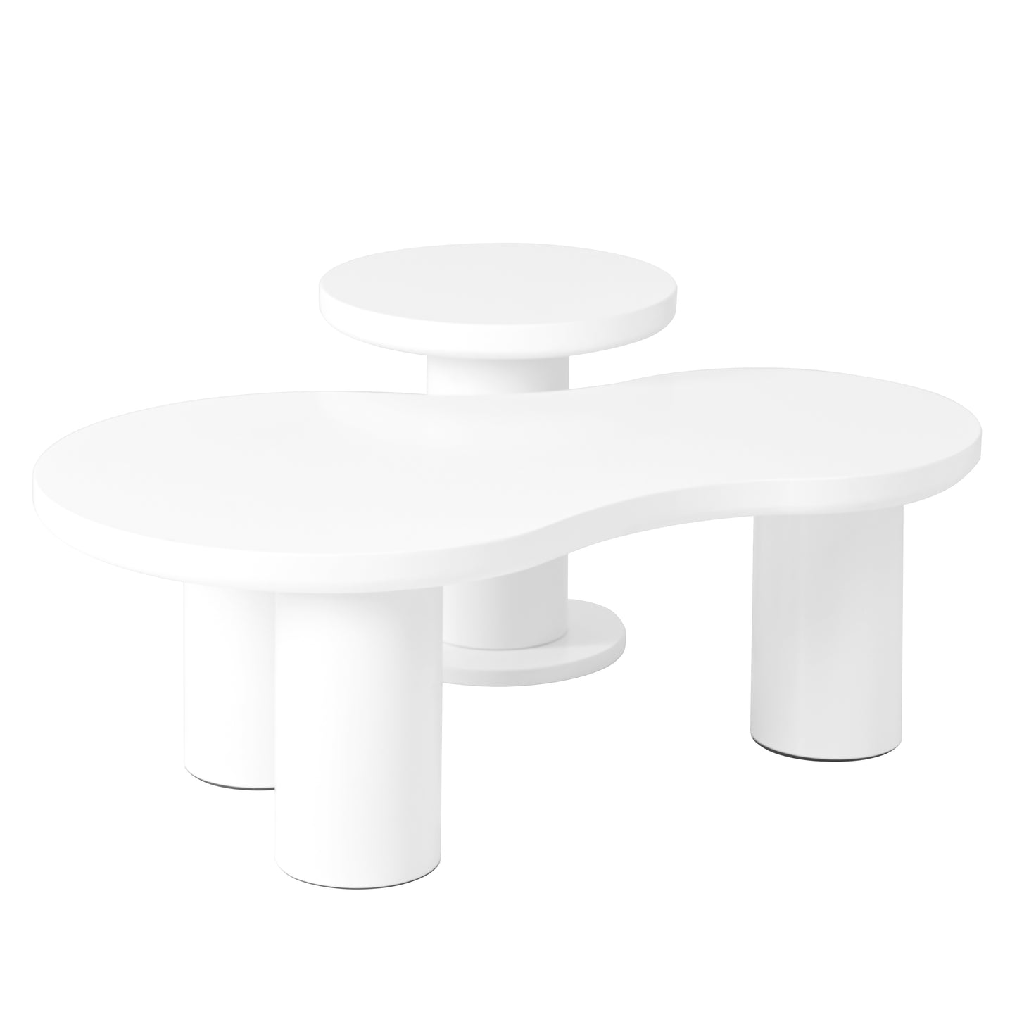 Modern white organic coffee table with tiered design perfect for contemporary living spaces