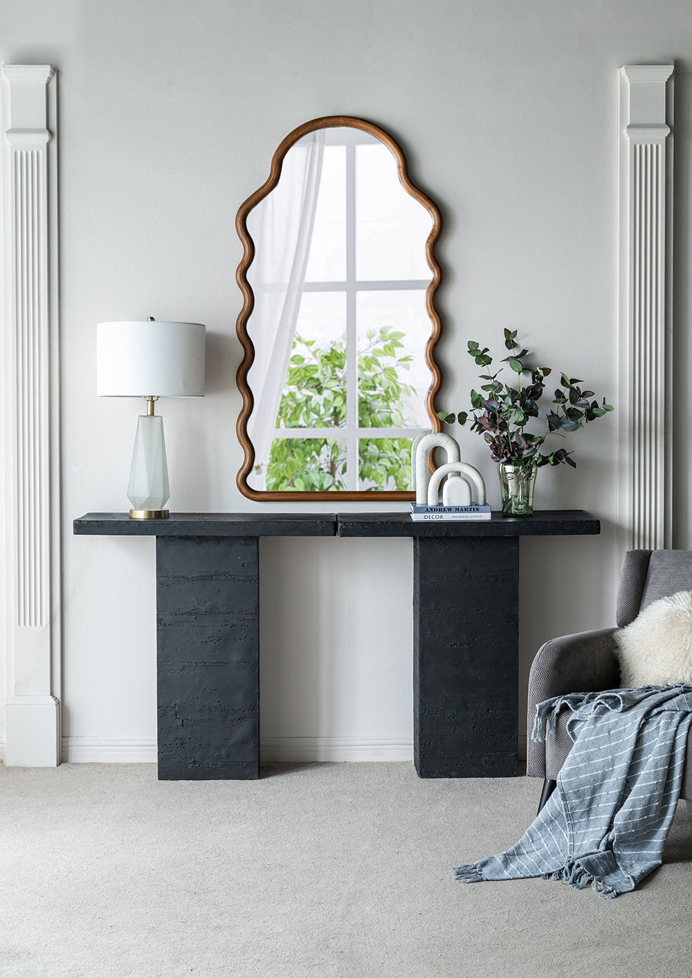 Modern black console table with textured finish perfect for entryway decor