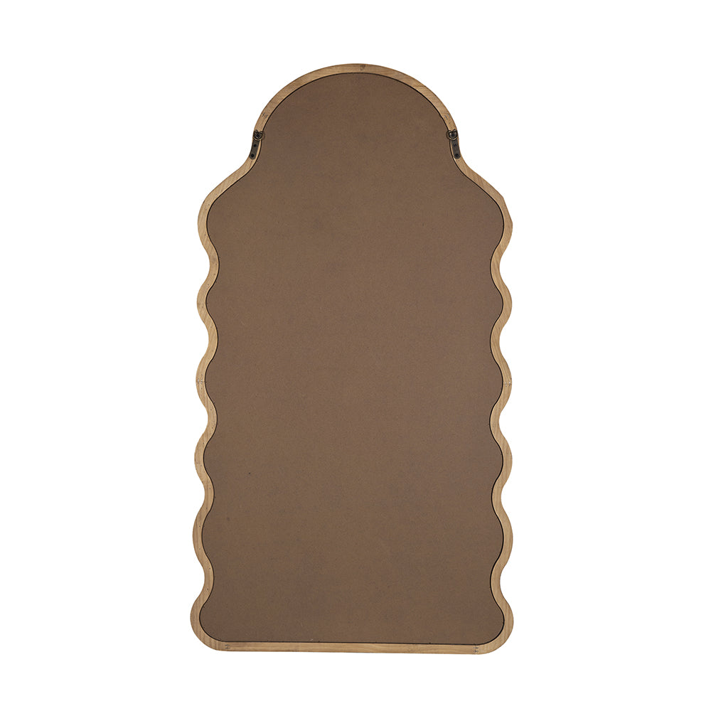Tall scalloped edge decorative wall mirror with wood frame