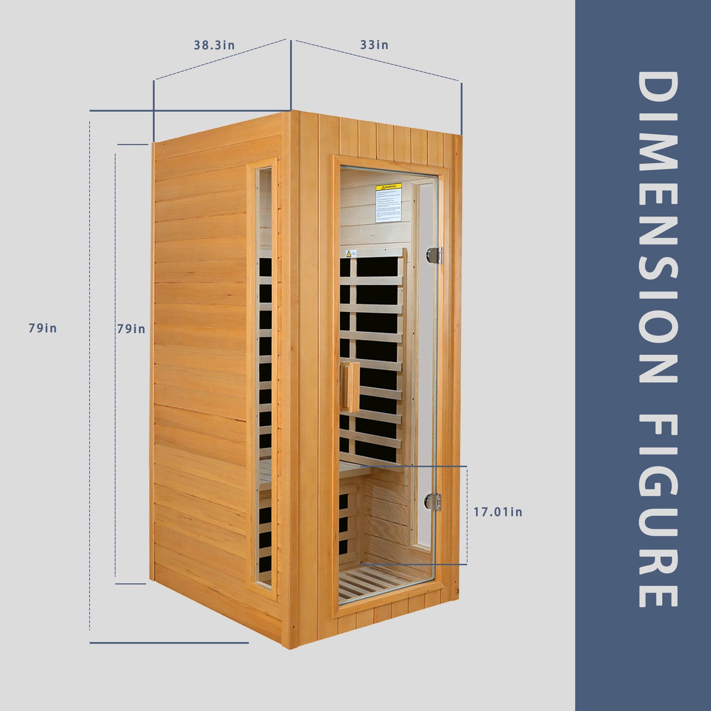 Wooden infrared sauna cabin with glass door and side panel  inches tall