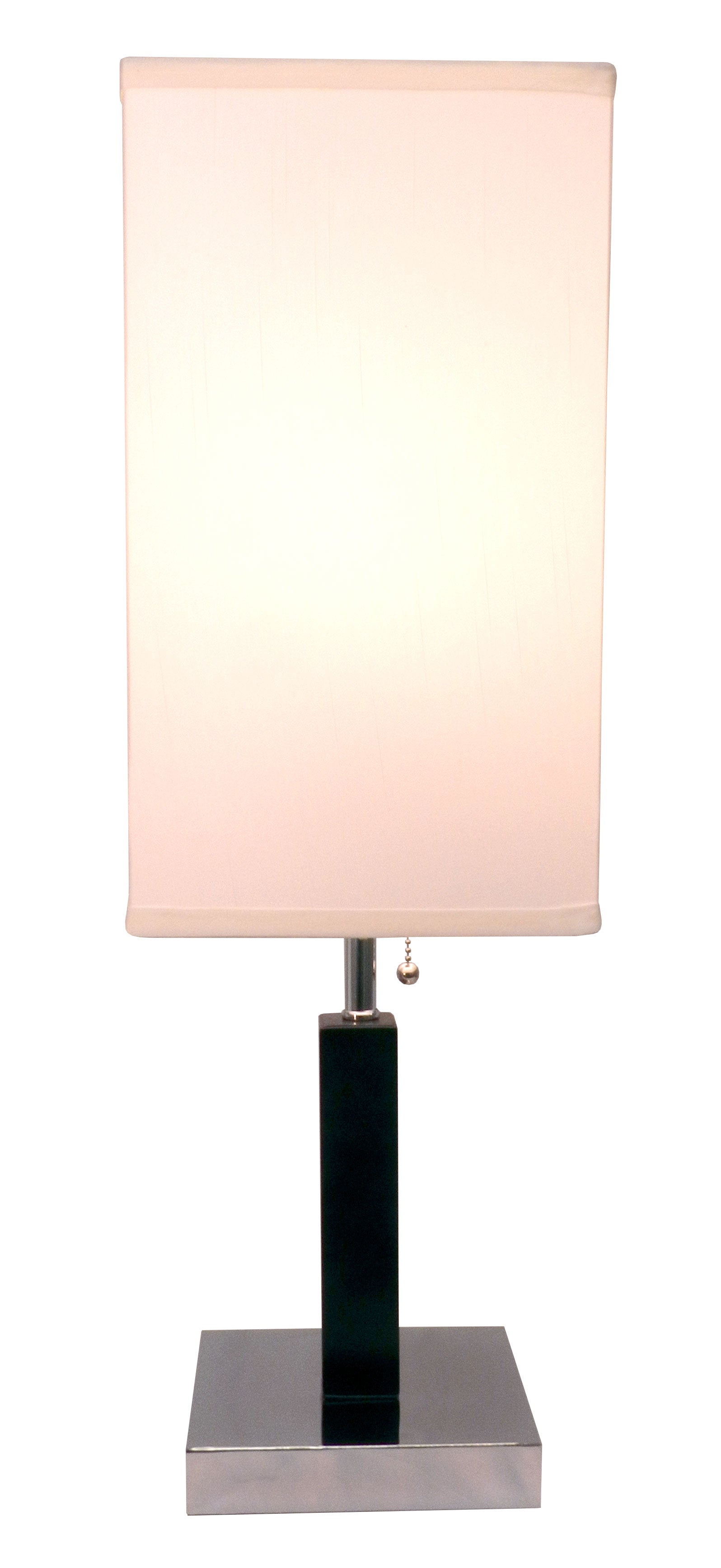 Modern square table lamp with black base and chrome accents perfect for bedside lighting