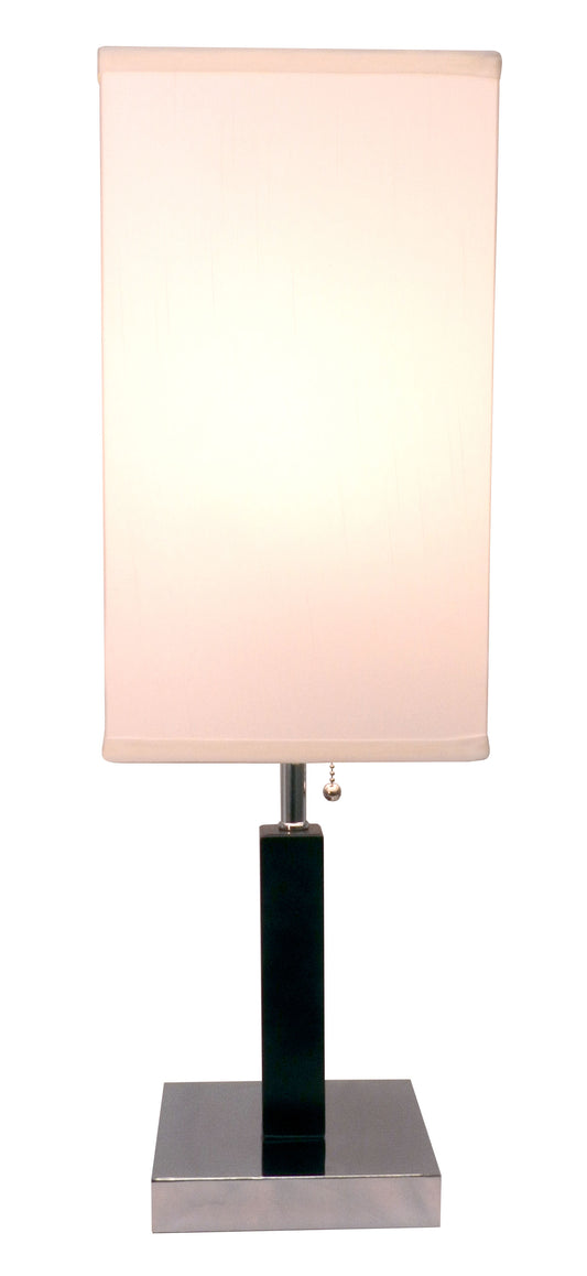 Modern square table lamp with black base and chrome accents perfect for bedside lighting