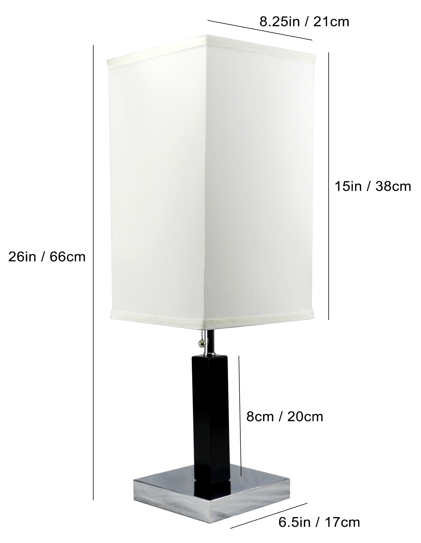 Modern black and chrome table lamp with rectangular white shade  inches tall