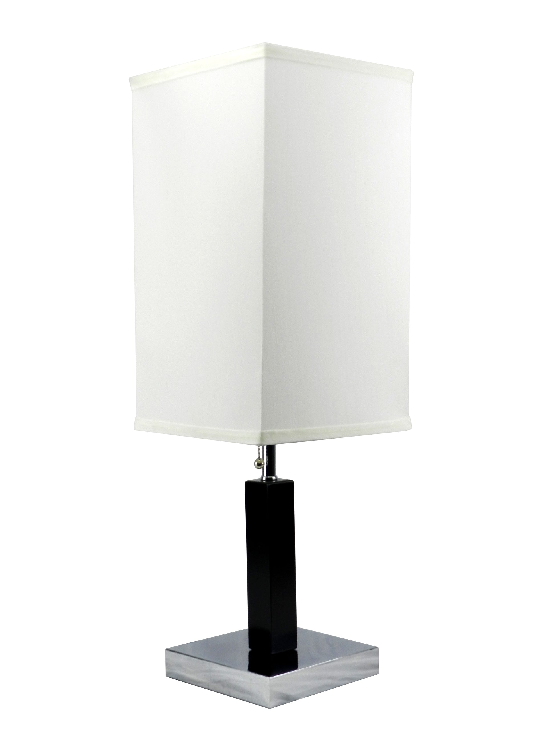 Modern black and chrome table lamp with white rectangular shade