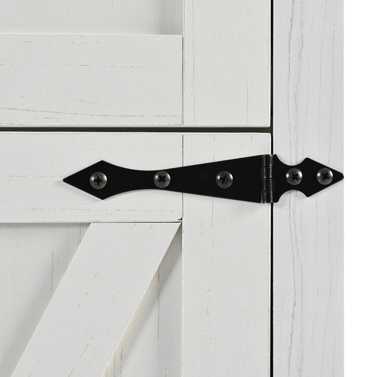 White farmhouse barn door hinge detail