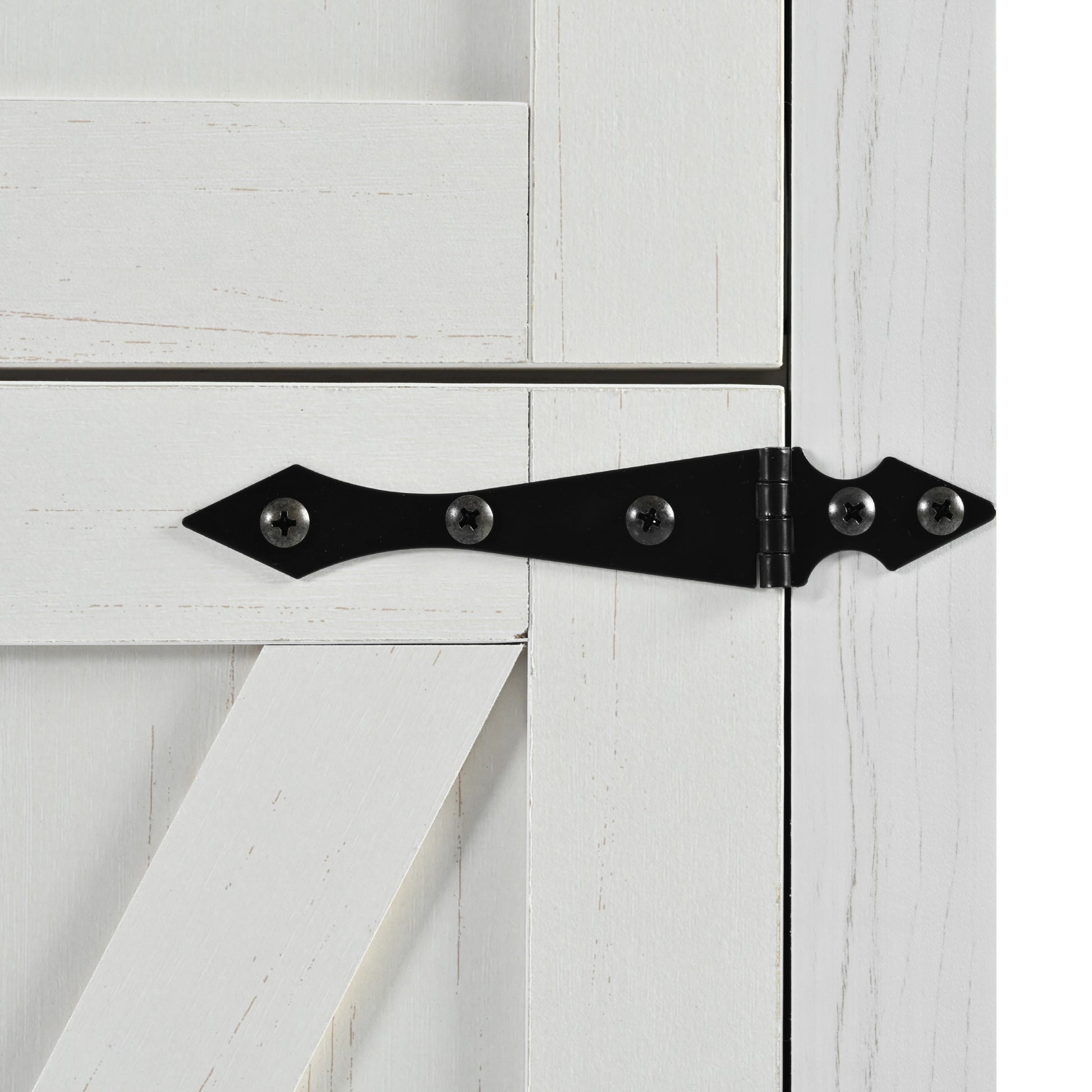 White farmhouse barn door hinge detail