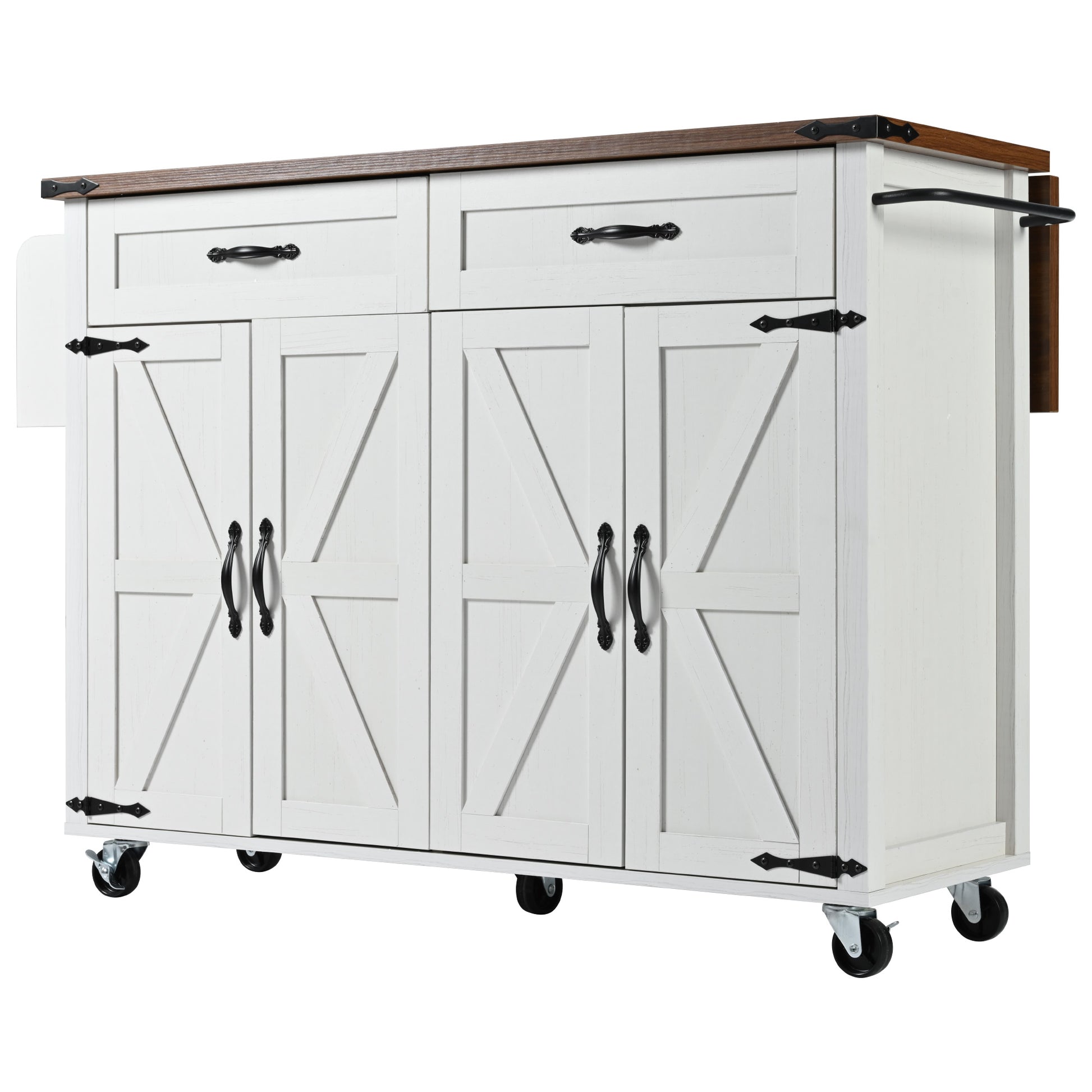 White farmhouse kitchen island with two drawers and four cabinet doors