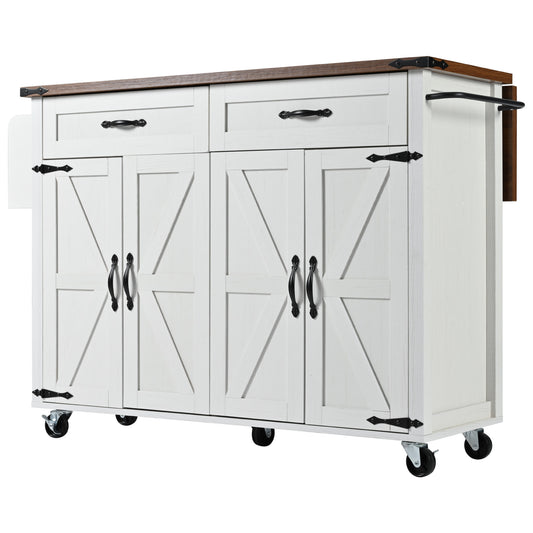 White farmhouse kitchen island with two drawers and four cabinet doors