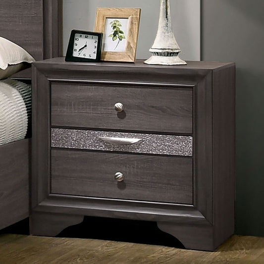 TREATLIFE HOME Contemporary Nightstand with Hidden Jewelry Drawer, Gray Finish and Silver Accents, Modern Bedside Table for Bedroom