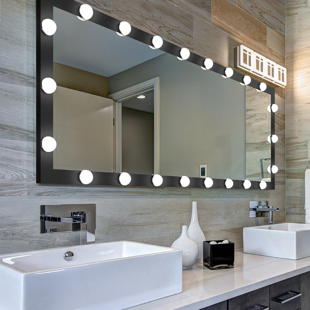 Large makeup vanity mirror with integrated LED lights