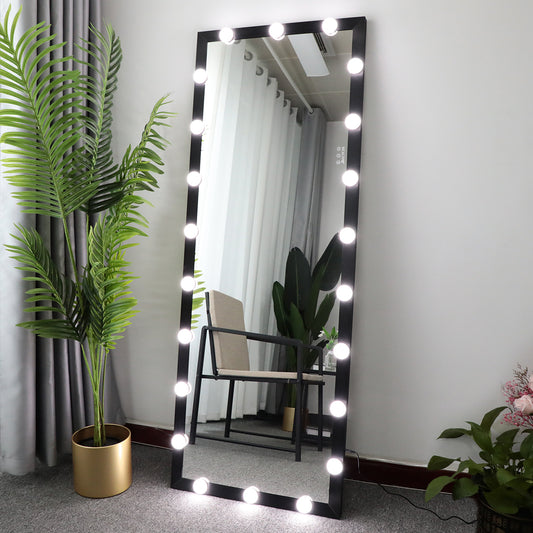 Fulllength standing makeup mirror with  LED lights and black frame