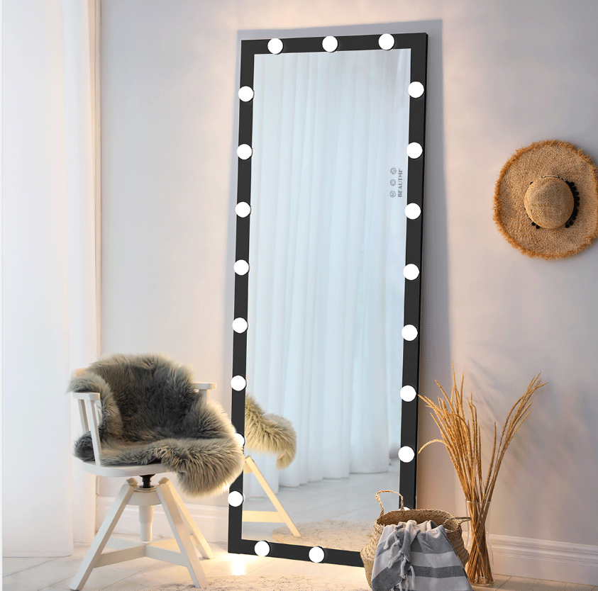 Black framed Hollywood vanity mirror with  lights