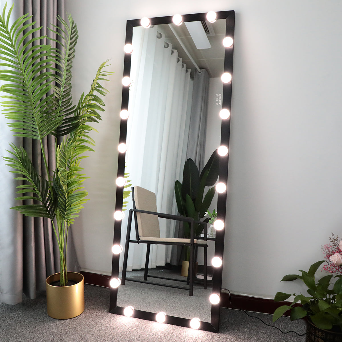 Fulllength black vanity mirror with  bright LED bulbs and touch controls