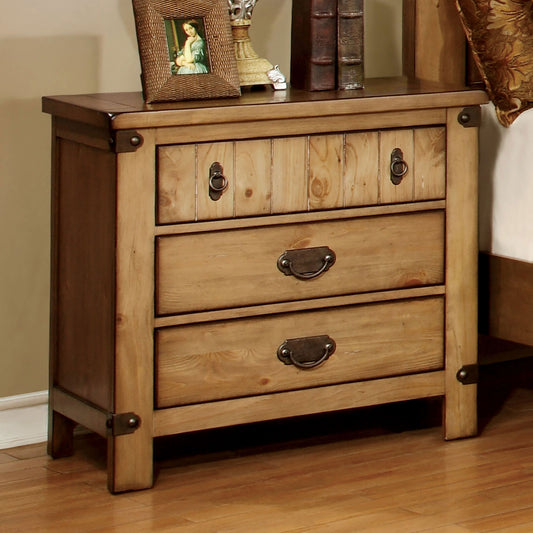 TREATLIFE HOME Cottage Style Weathered Elm Nightstand with USB Charger and Power Outlet, Three Drawers, Rustic Design