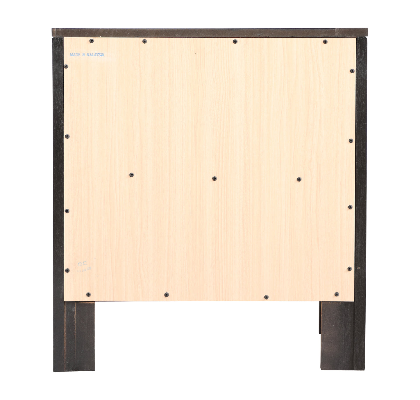 Dark wood and light wood panel construction on furniture back panel