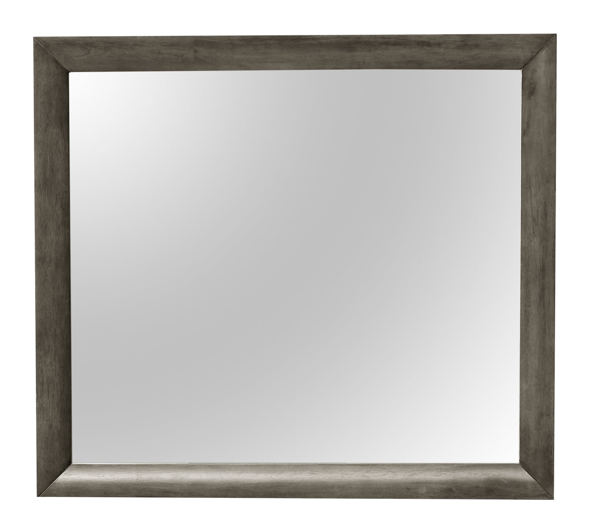 Square grey washed wood framed wall mirror perfect for any modern living room