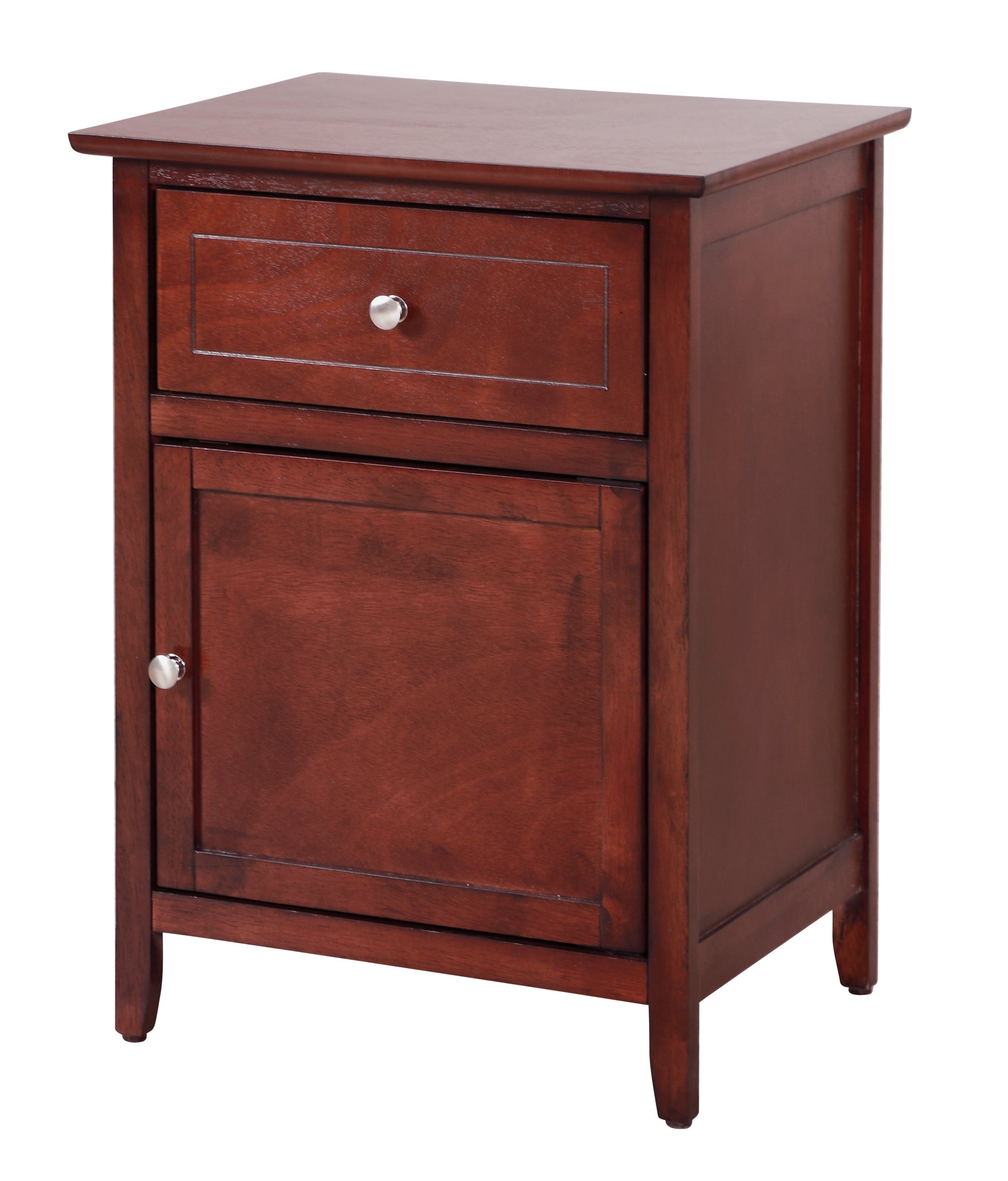 Classic dark wood nightstand with one drawer and cabinet door