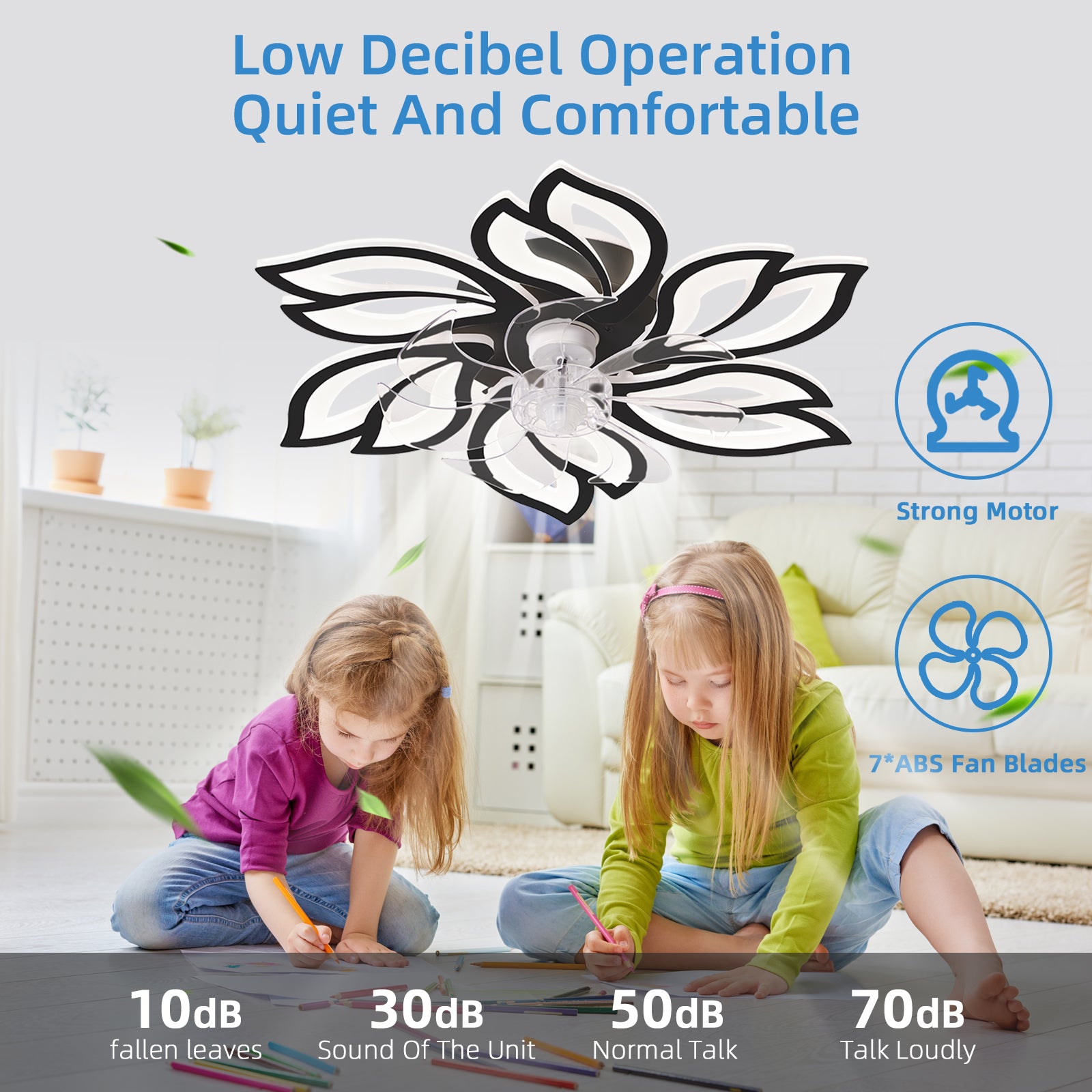 Modern black and white petal ceiling fan light with LED elegant home decor
