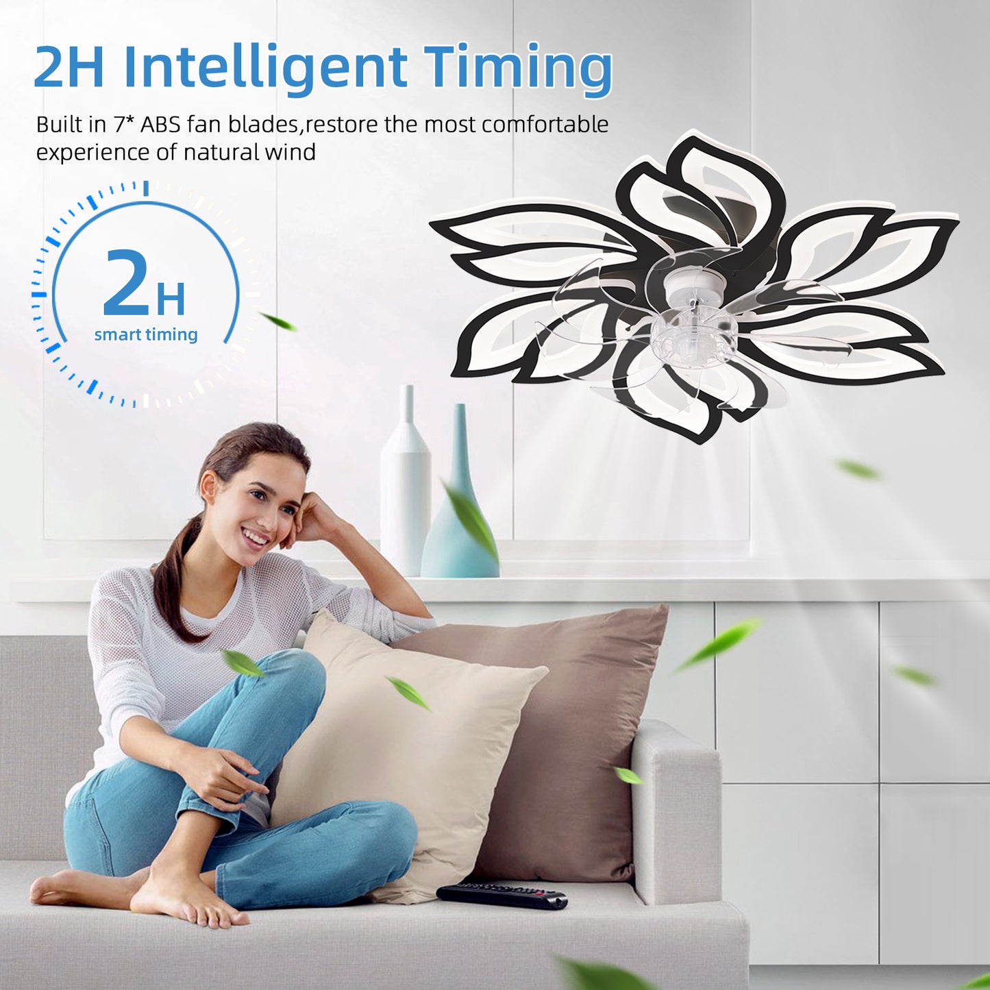 Modern flowershaped ceiling fan with  ABS blades and intelligent timing function