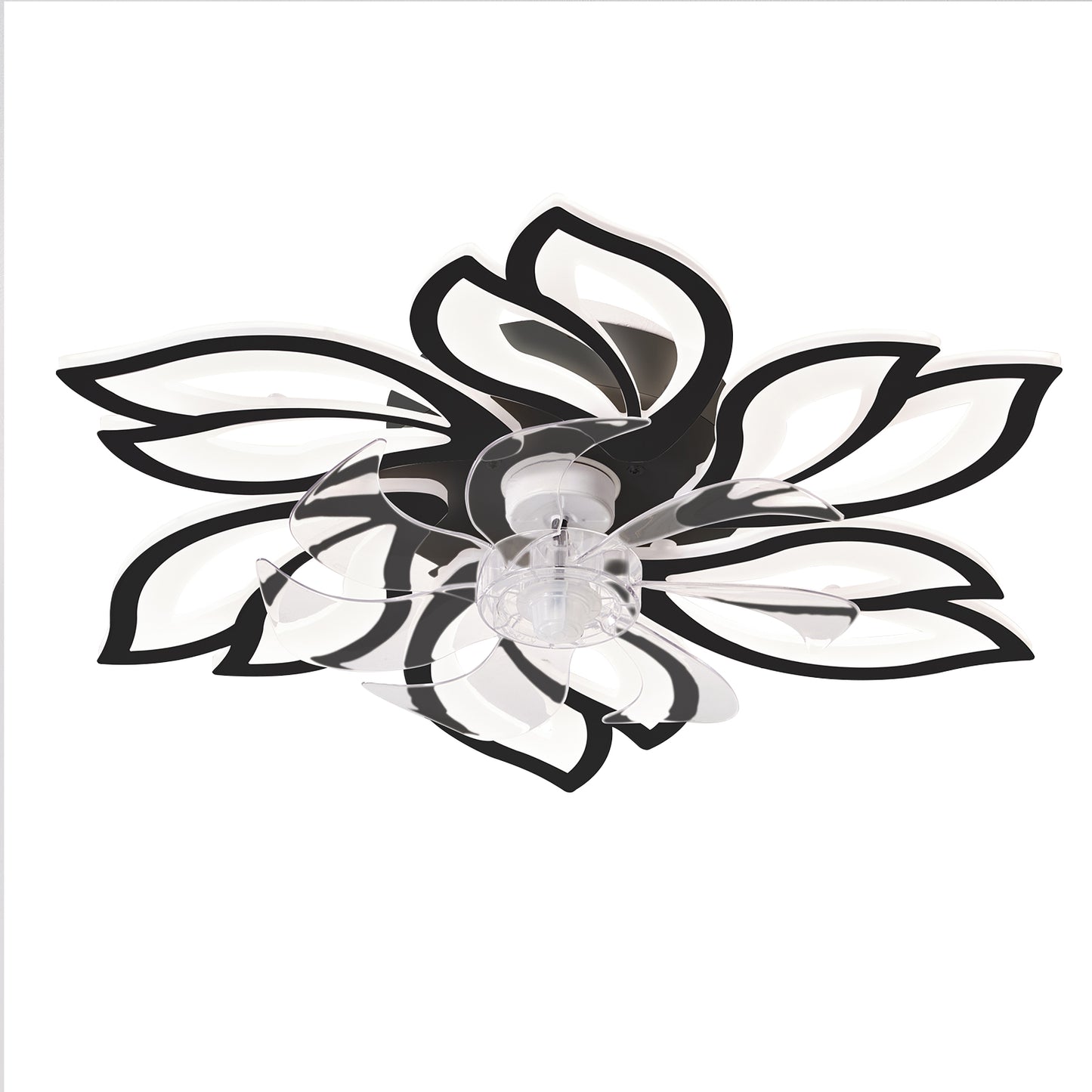 Modern flowershaped ceiling fan with black and white blades