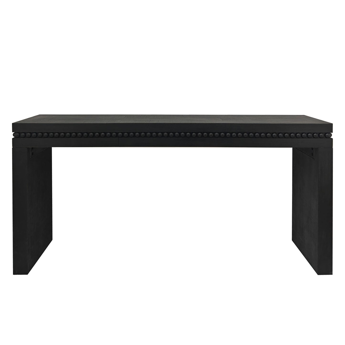 Black wooden console table with beaded trim perfect for entryways