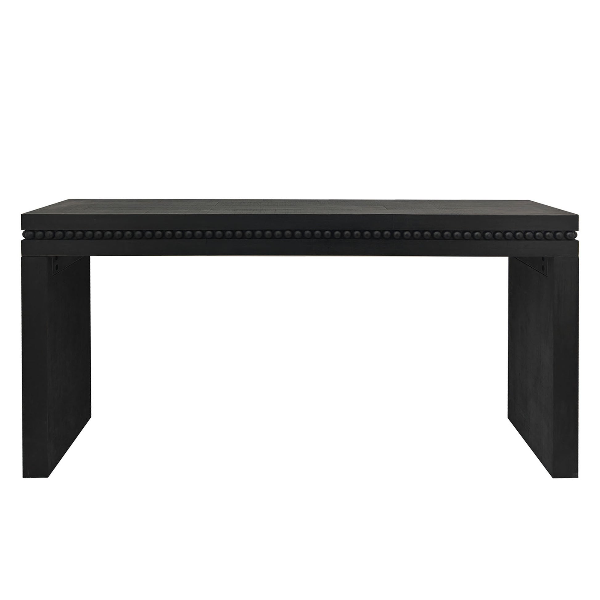 Black wooden console table with beaded trim perfect for entryways