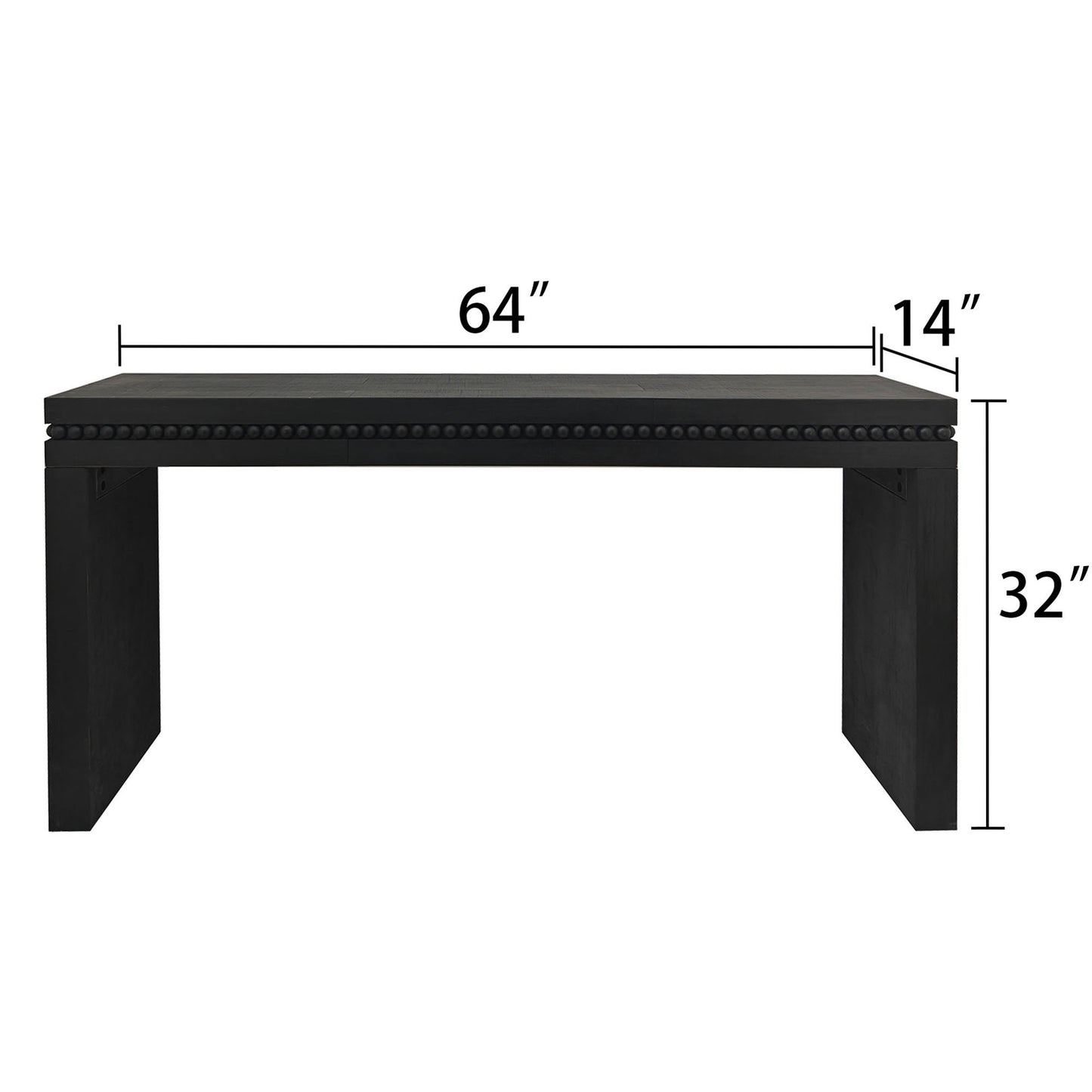 Black console table with beaded trim  inches long  inches wide  inches high