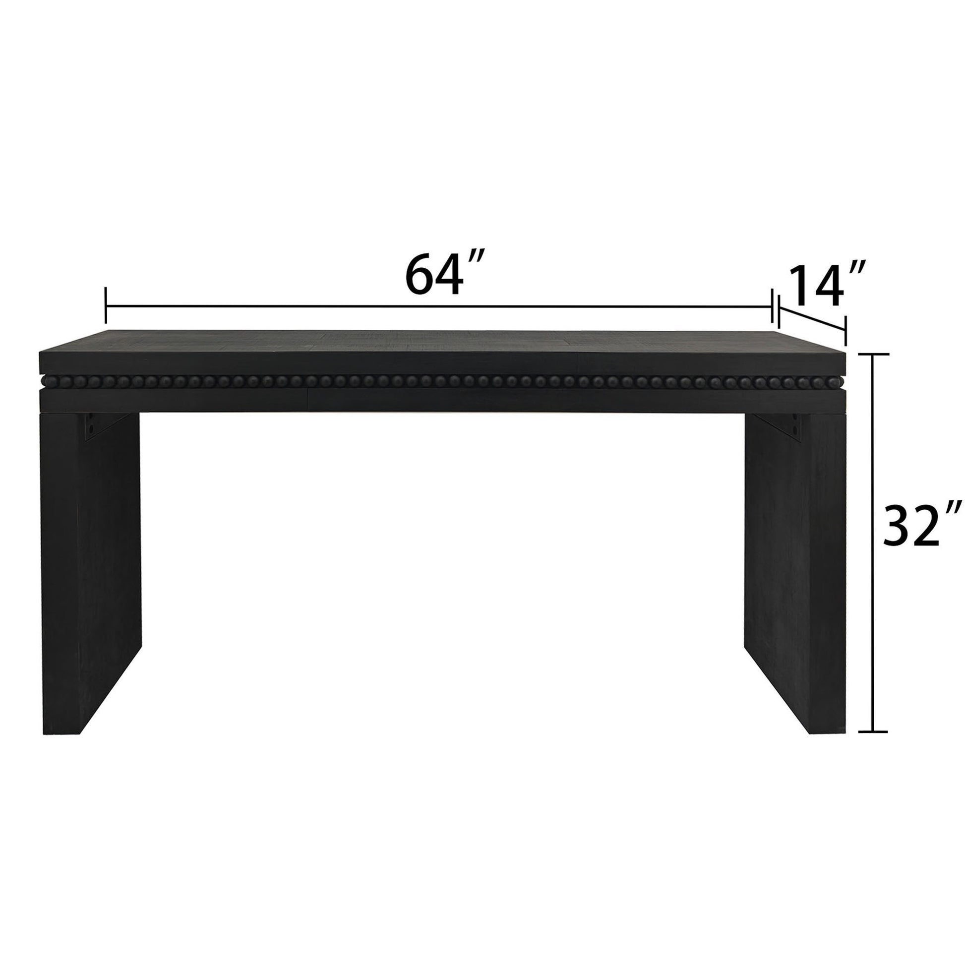 Black console table with beaded trim  inches long  inches wide  inches high