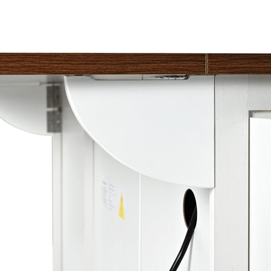 TREATLIFE HOME Rolling Kitchen Island with Power Outlet and Internal Storage, Drop Leaf Design, Distressed White Finish, 54.5 Inches