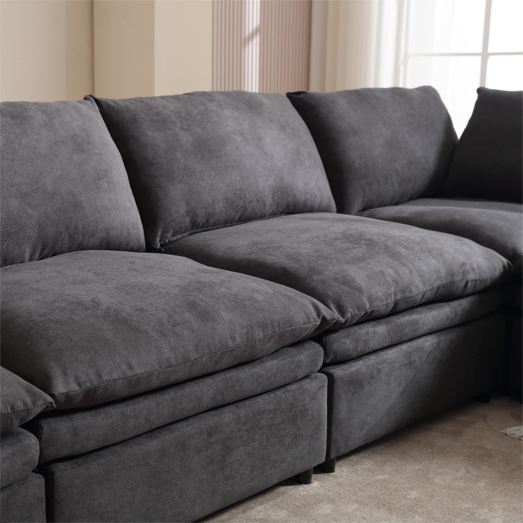 Deep charcoal grey modular sofa plush cushions modern design for living room
