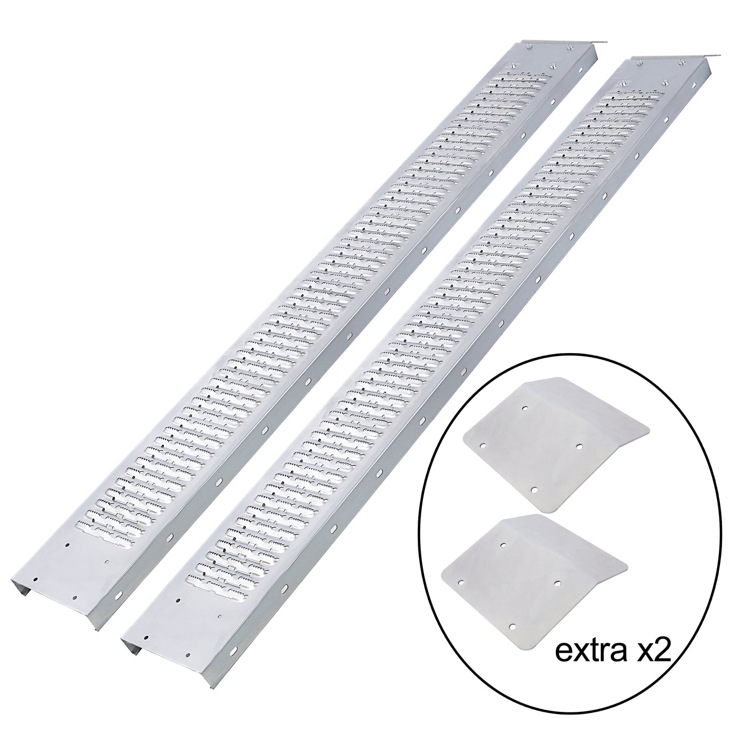 Pair of silver metal loading ramps with antislip surface