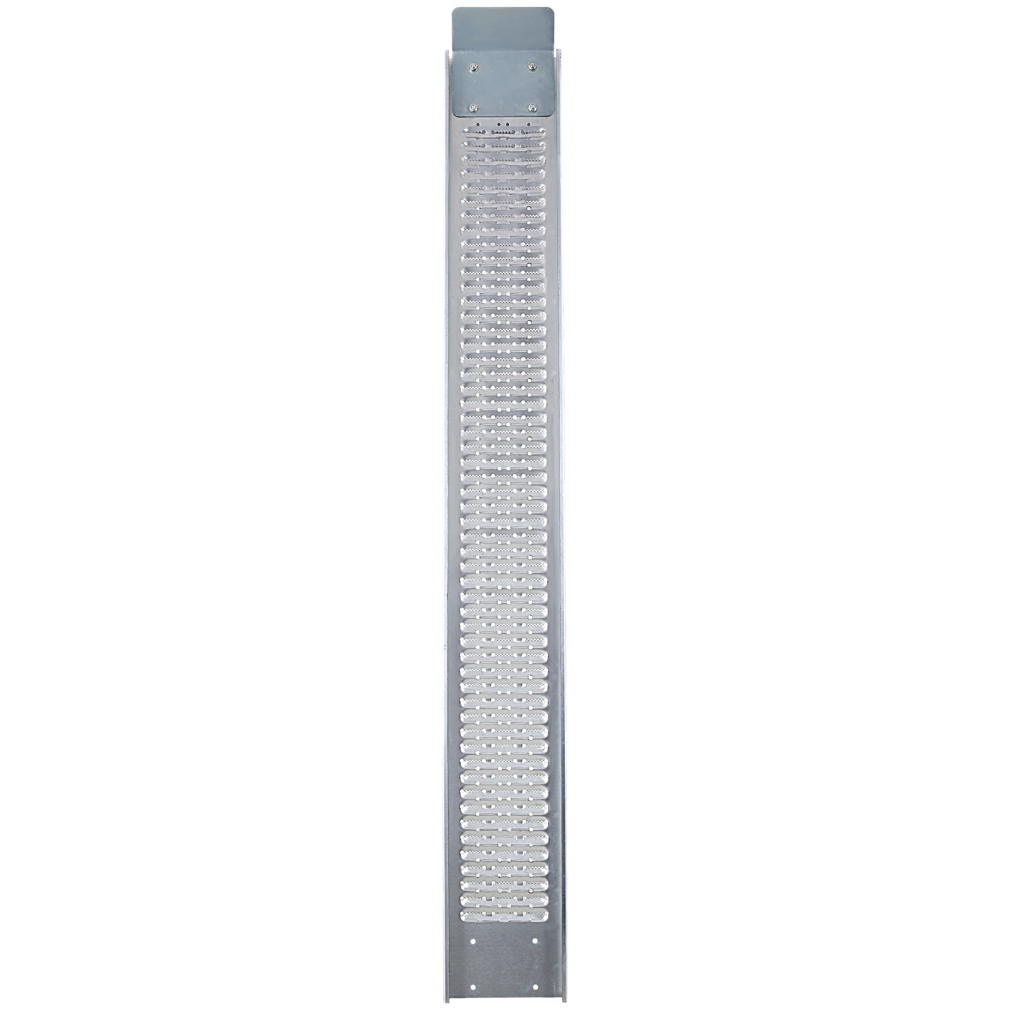 Silver aluminum footplate with perforated grip pattern for industrial applications