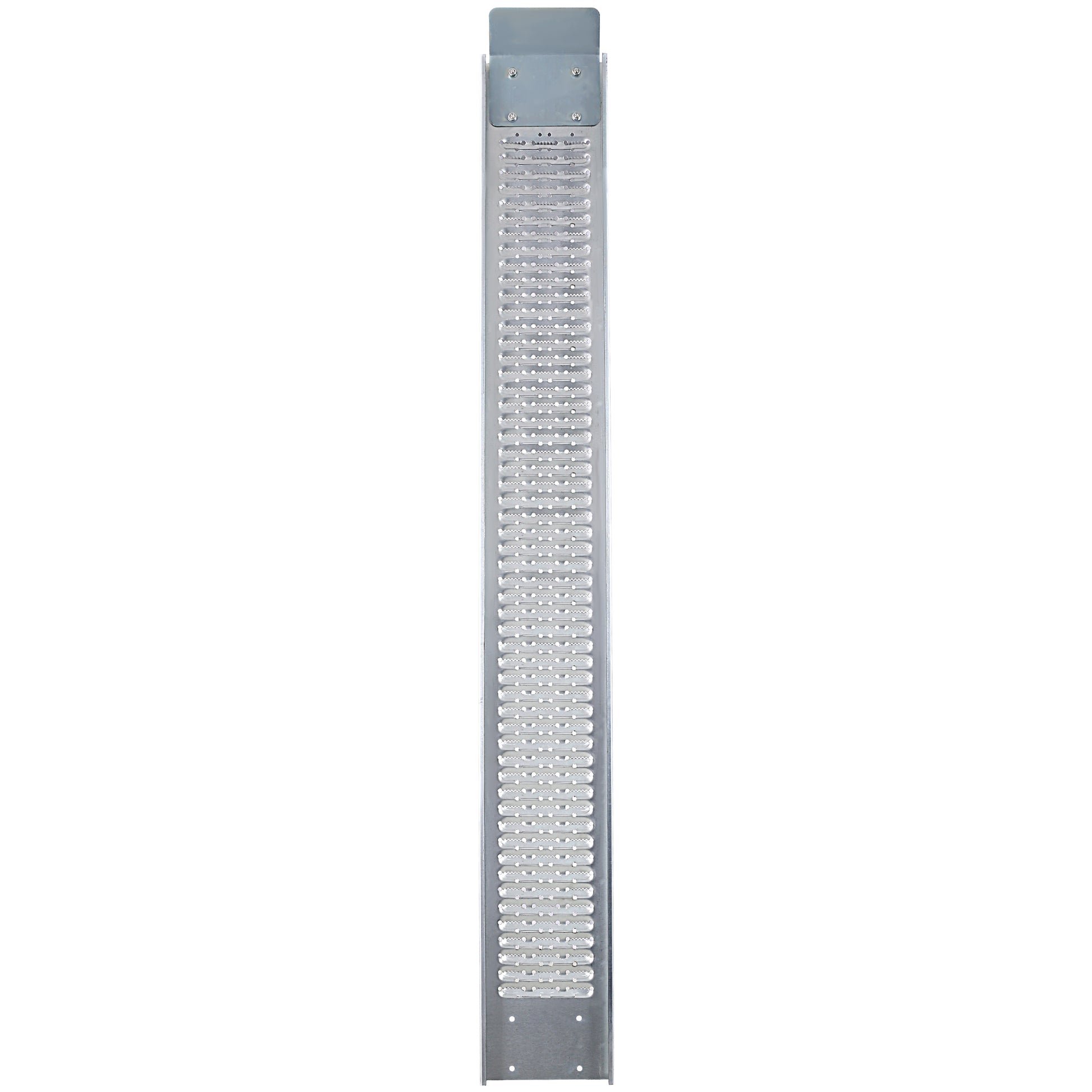 Silver aluminum footplate with perforated grip pattern for industrial applications