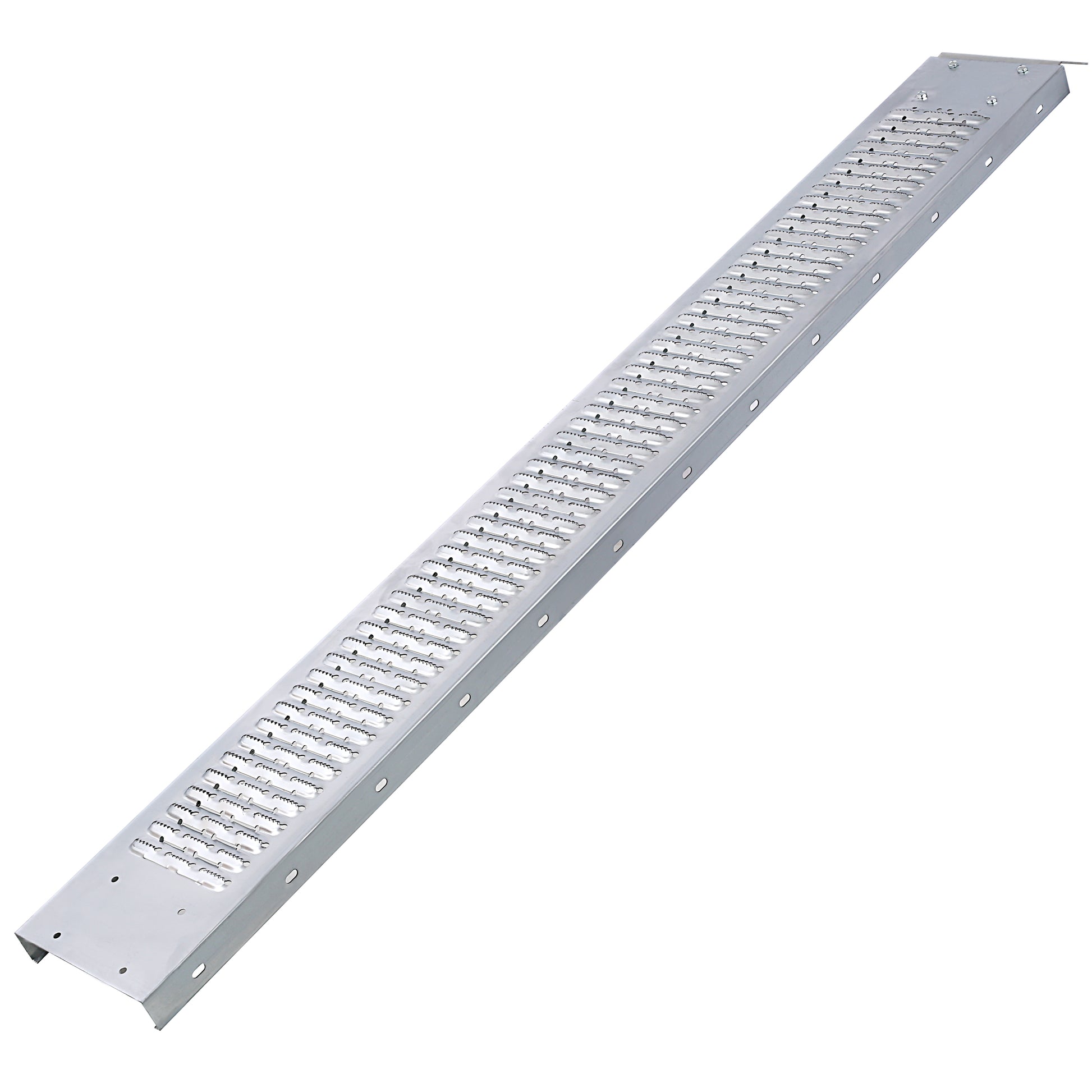 Silver metal snow ramp with grip texture ideal for outdoor use
