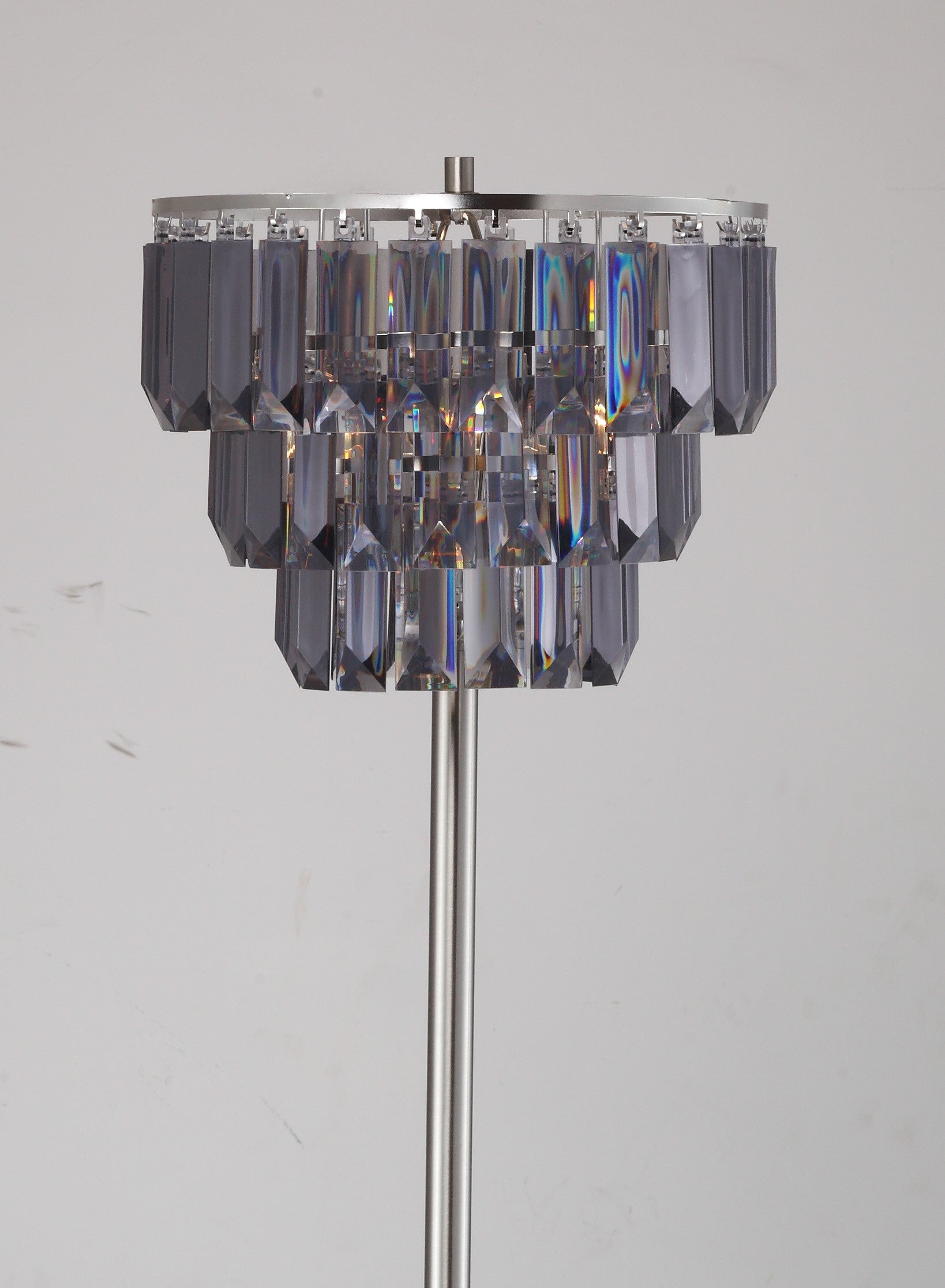 Tiered crystal floor lamp with brushed nickel finish modern home decor