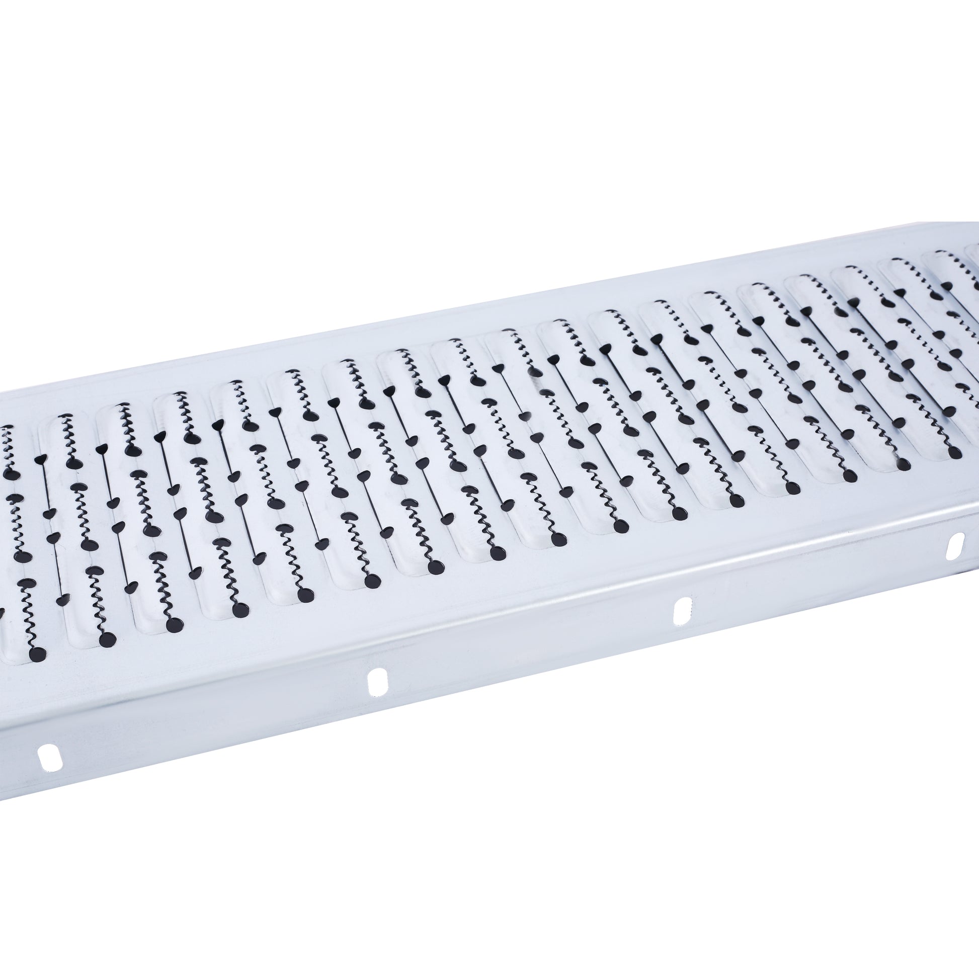 White metal grating with black zigzag and dot pattern for industrial use