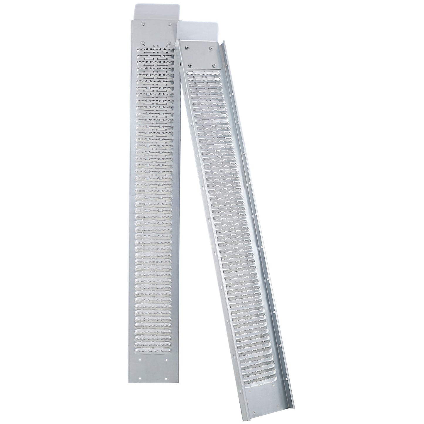 Silver aluminum portable ramps with textured surface for traction