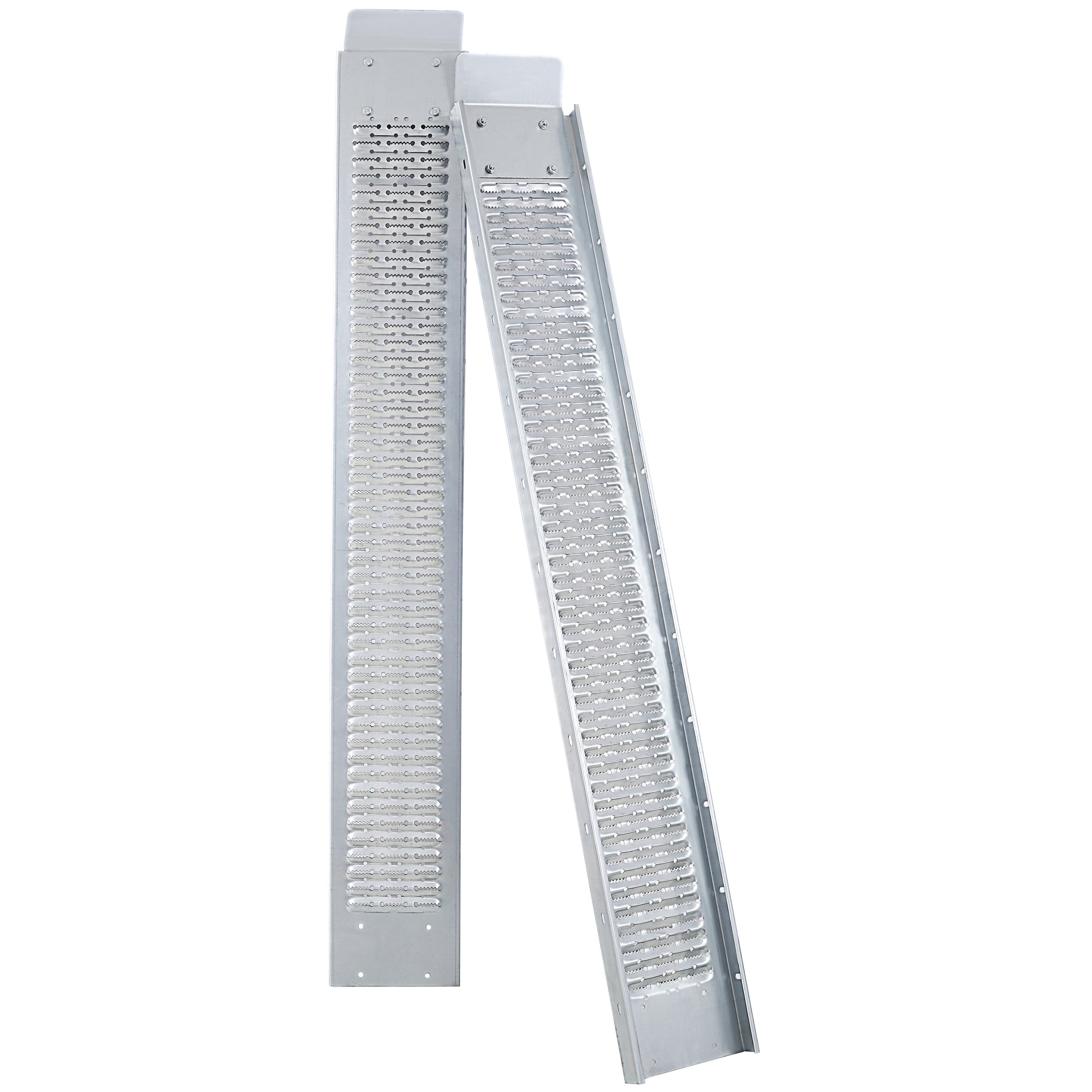 Silver aluminum portable ramps with textured surface for traction